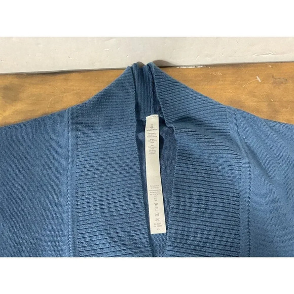 Lululemon Merino Wool Sit In Lotus Wrap II Cardigan Sweater Petrol Blue Size 6 - Picture 5 of 9